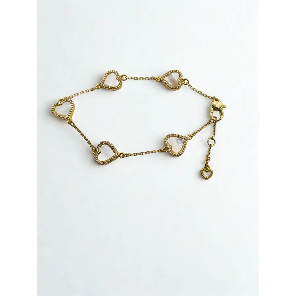 Kate Spade New York Gold-Tone Pavé & Mother-of-Pearl Heart Link Bracelet - Picture 2 of 8
